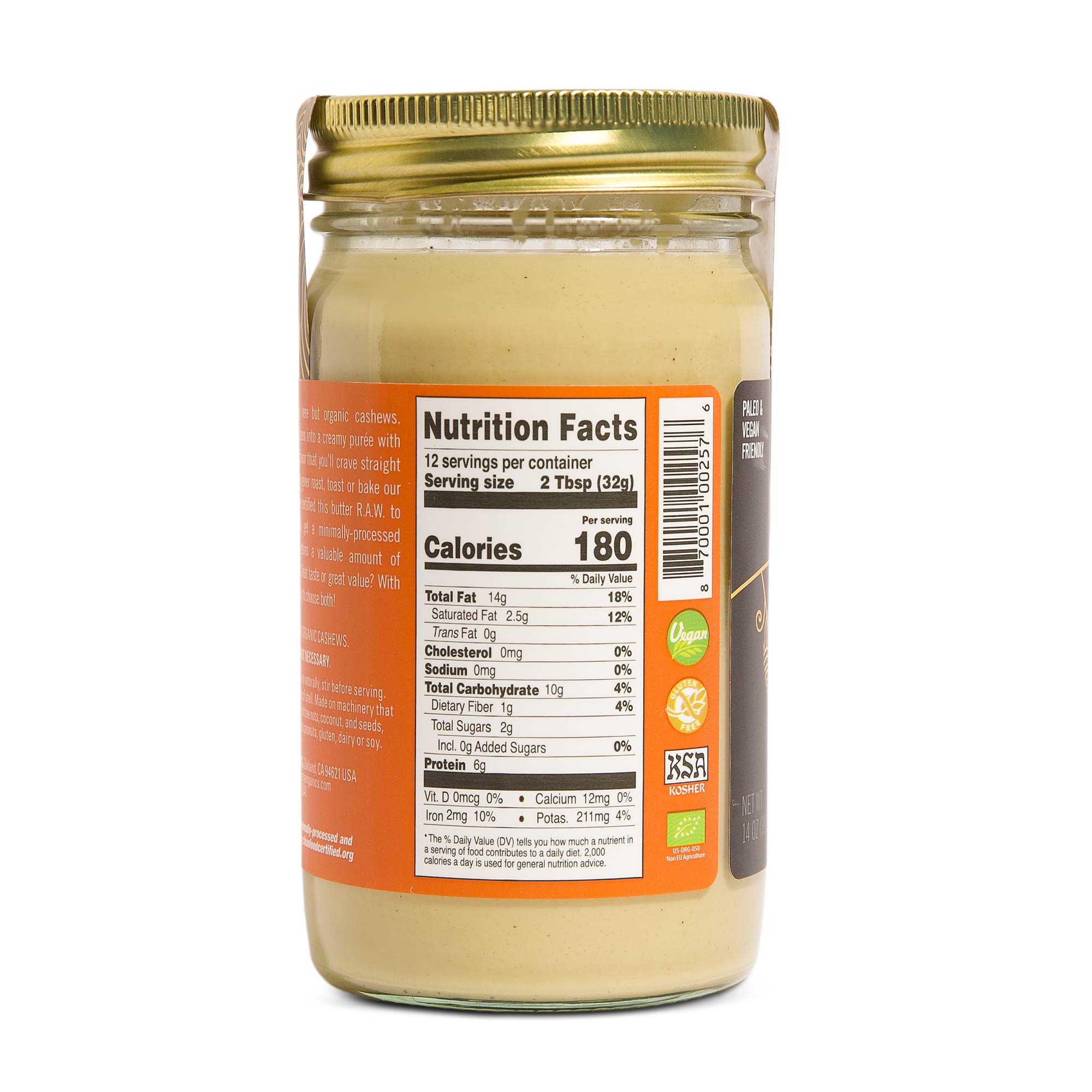 Artisana Raw Cashew Butter Nutritional Facts, 14oz jar